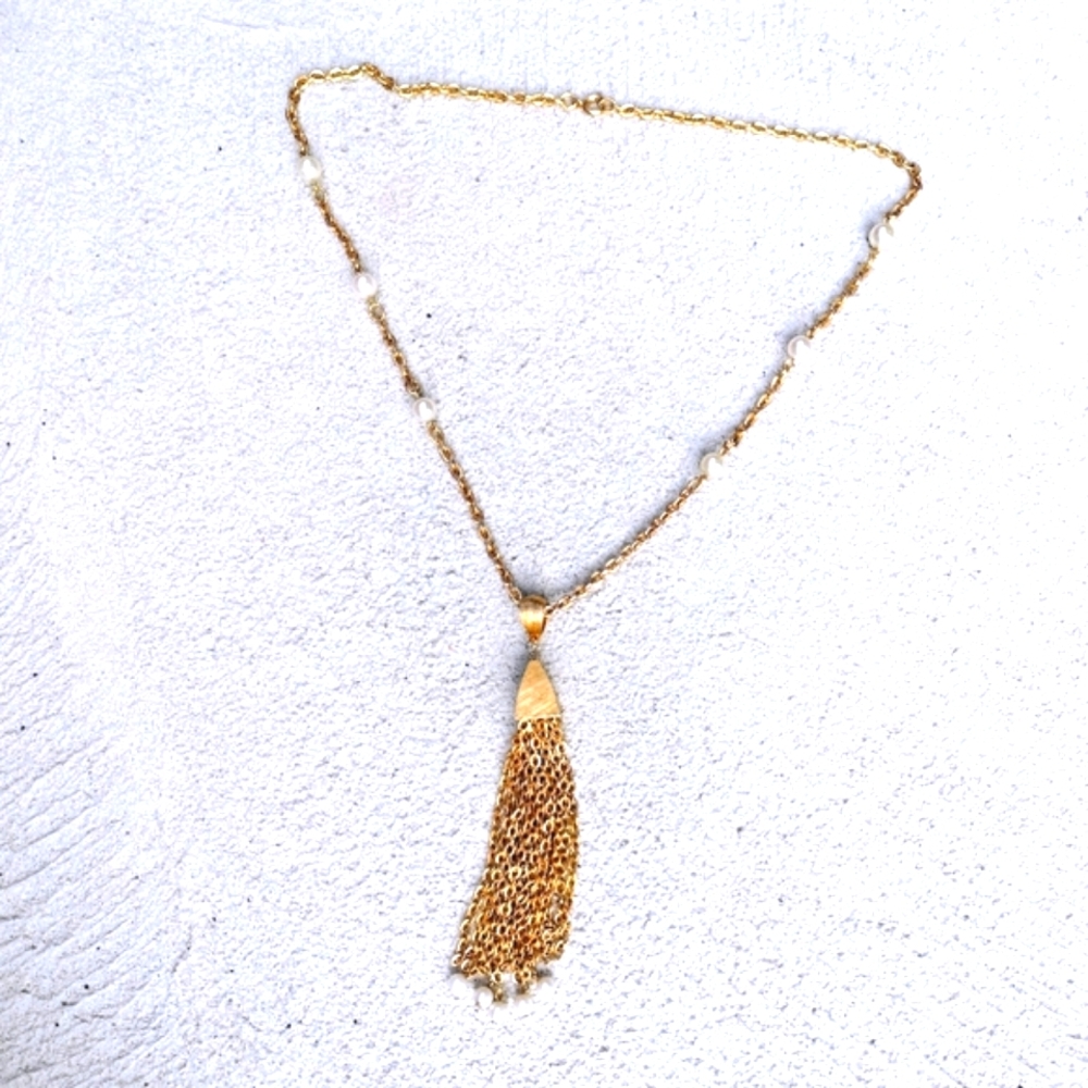 Vintage Gold Pyramid Pearl Gold Chain Necklace